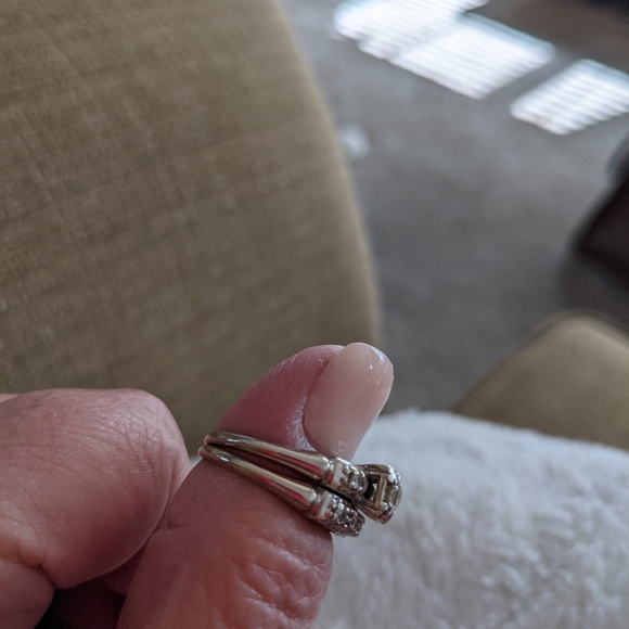 Vintage Wedding Band Set with Diamond Center Stone/ White Gold/ SOLD - Picture 5 of 7